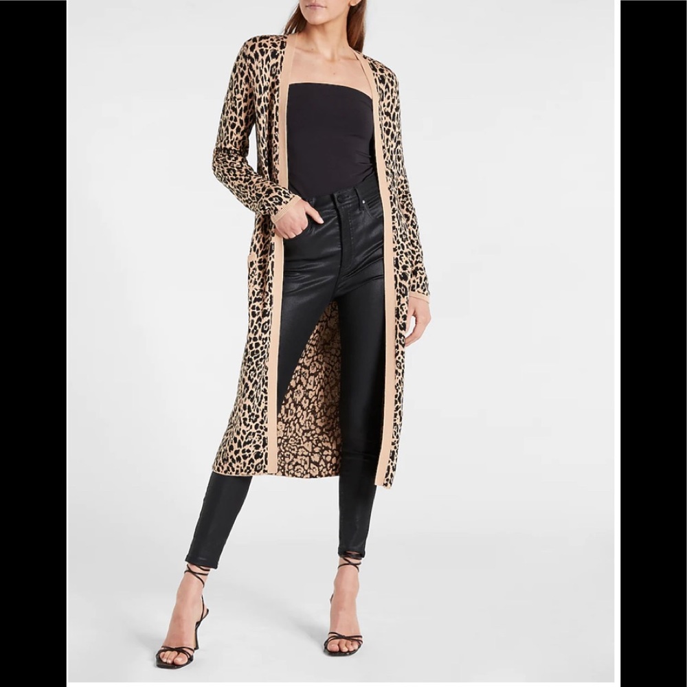 Express  Leopard Print Duster Cardigan